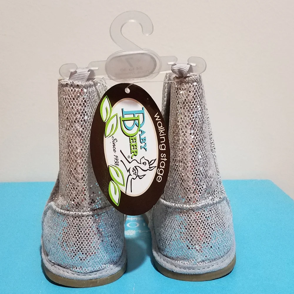sz 2Inf 7 Tdlr NEW‎ Baby Deer Silver Sparkly Infant & Toddler Little Girls Boots